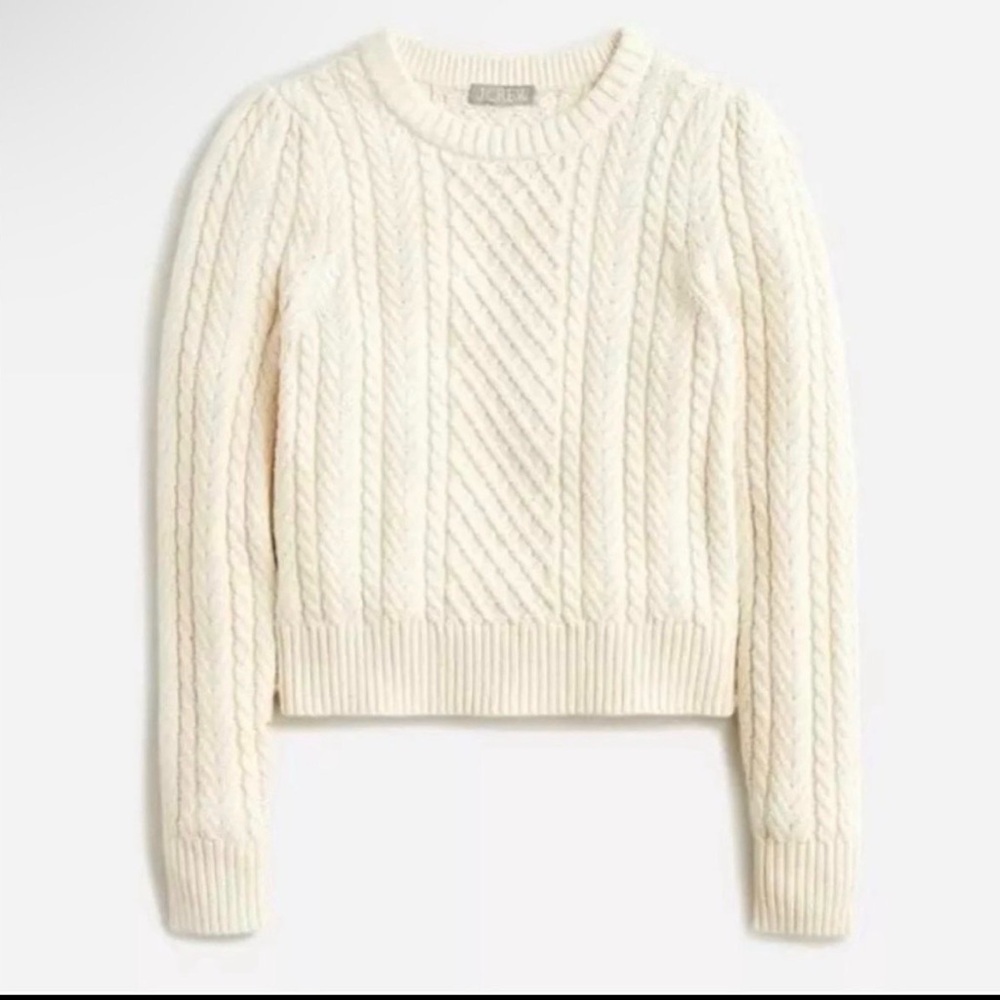 J.Crew Cable-knit puff-sleeve cropped sweater